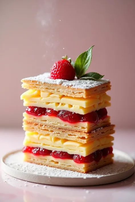 masterpiece、 Highest quality, Highly detailed、8k、 High resolution, food、sweets、Layered millefeuille、color々Jam、cream、