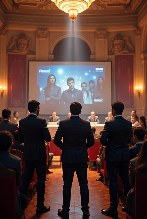 Entrepreneurs at a university presenting to judges to choose a winner, in an event hall at the distinguished Autonomous University of Aguascalientes