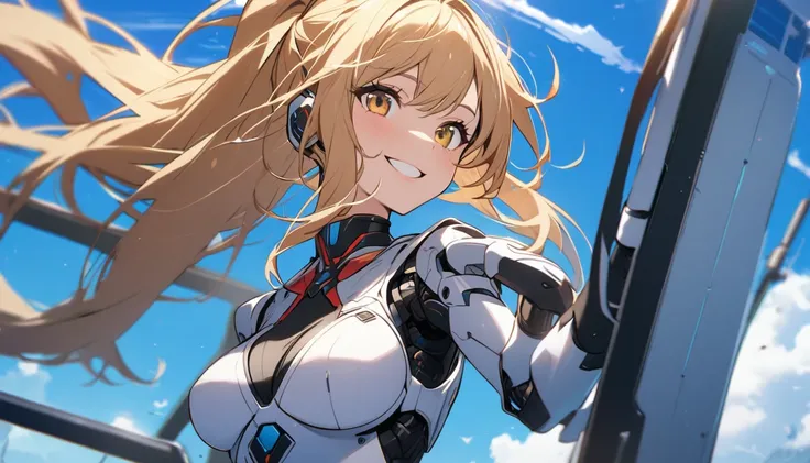 Highest quality,Android Girl,smile,blue sky