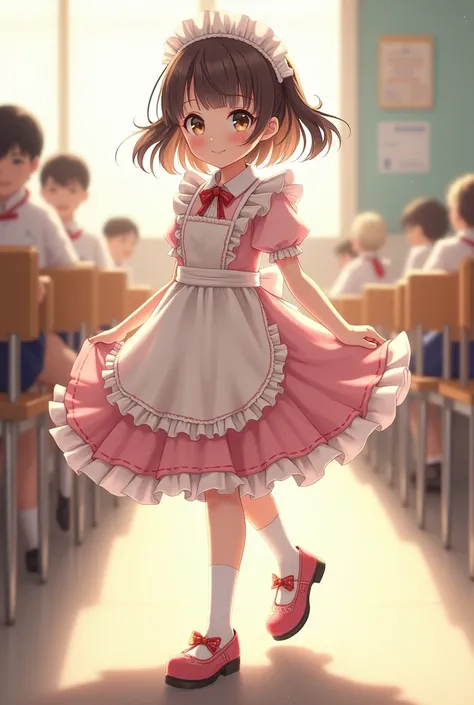 Elementary school 1st grade lolita clothes skirt baby face maid clothes furifuri flutter no bra nipple shoes full picture