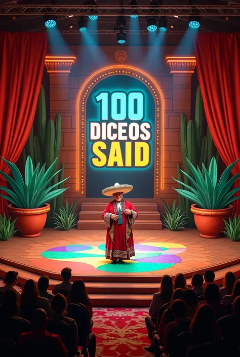 Make the announcement for the quiz show 100 Mexicans Said, with Mexican night theme. (but do not carry people, y en lugar what say 100 Mexicanos dijeron, what say "100 DICEOS said", That should be the title so don&#39;t change it., It must be an advertisem...