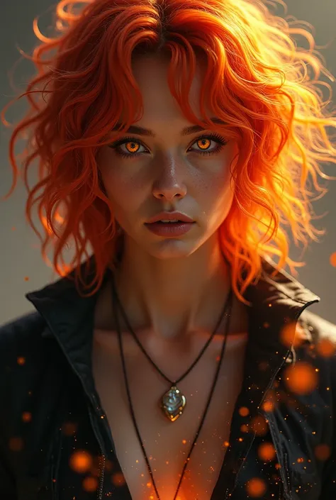 Guick is an imposing and enigmatic figure, with a presence that mixes charm and danger. Her hair is a mix of red and orange, like dancing flames, and fall in messy waves down to the shoulders. His eyes are a deep yellow, almost golden, that glow brightly w...