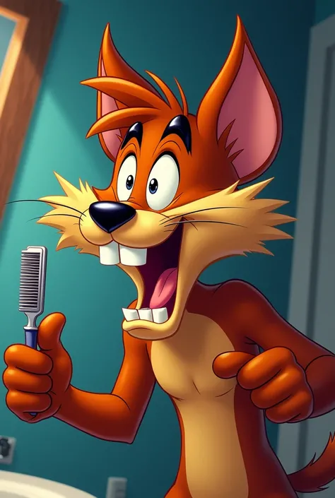 Taz mania with open mouth in cartoon holding a razor and a comb