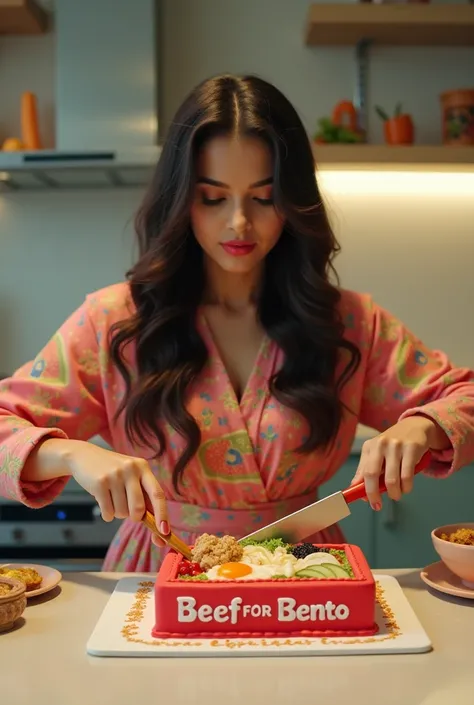 Shraddha Kapoor cutting bento cake that says “beeforbento” 