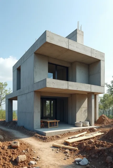 Image Where a house is under full construction of cement, the house is a little bigger and even more in contraction 

