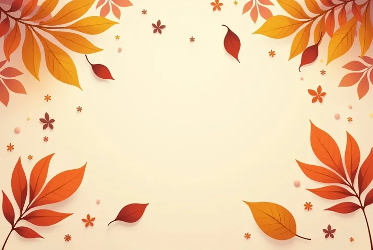 Create a flat vector illustration from an up view featuring an autumn leaves background. The leaves should include a mix of warm autumn colors such as oranges, reds, yellows, and browns, scattered across the scene in various shapes and sizes. The illustrat...