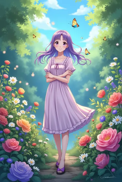 Anime violet In the garden More flowers Add butterflies and bees