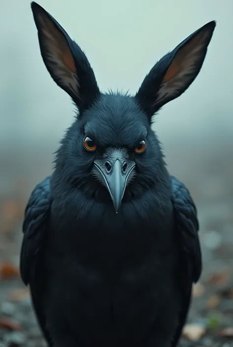 Sad crow with bunny ears 