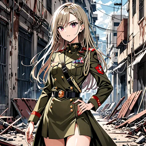 1girl, outfit militar, capa