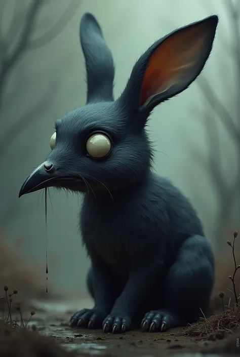 Sad rabbit with crow&#39;s beak