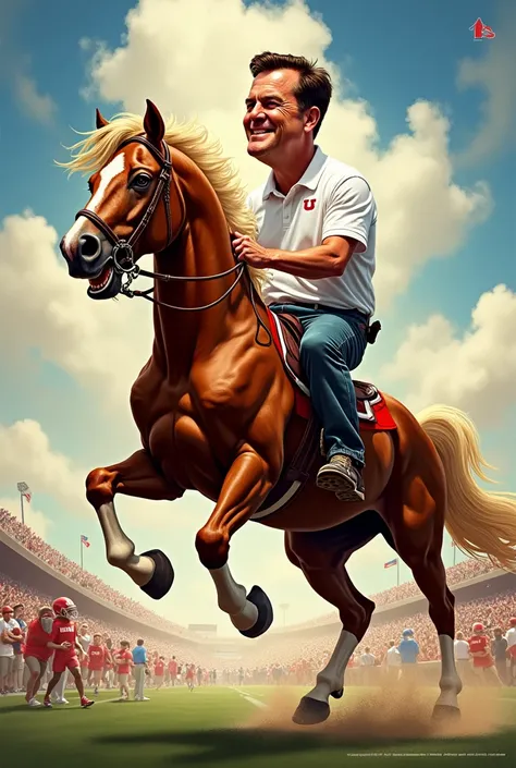 caricature of jim harbaugh riding a stallion