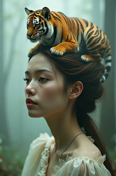 On Women head small tiger 
