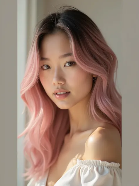 A realistic photo/Selfie of an attractive woman with Almond and Rose Infused Highlights Almond and rose-infused highlights can add a warm, rich glow to your hair. The almond tones create depth and dimension, while the rose adds a subtle, pinkish hue that’s...