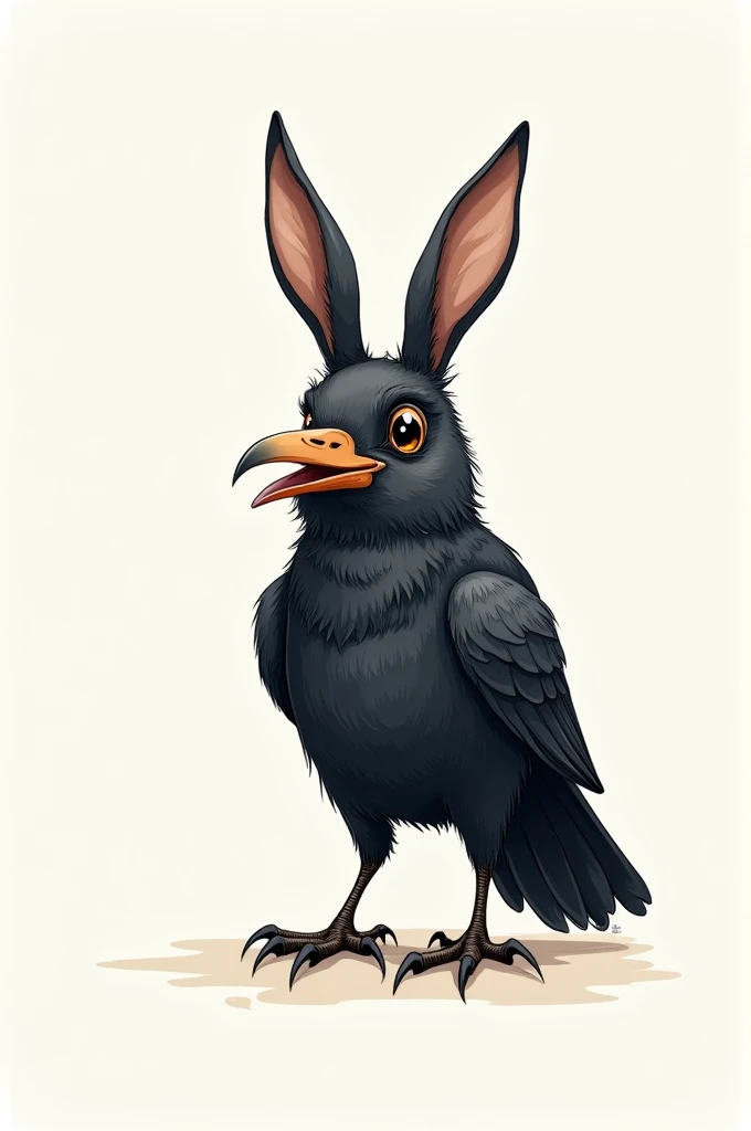 Crow with rabbit ears in drawing
