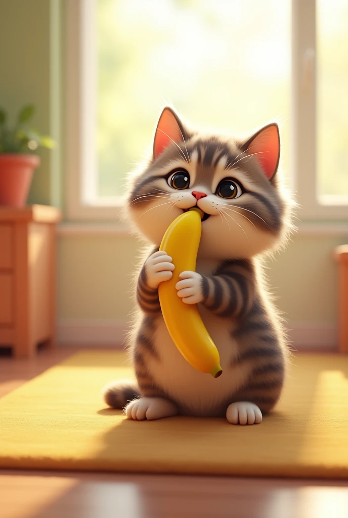 Cute cat eating banana