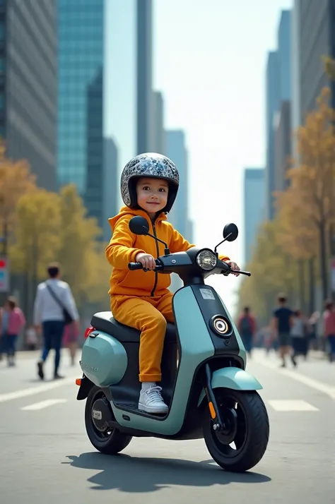 An e-scooter with a child on it