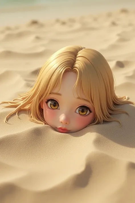 Highest quality、Highest quality、sexy、Cute face、Blonde、Japanese、Beauty、Buried head-down in flat sand、Do not draw any body parts below the head、sand bath、quicksand、Confused expression