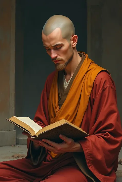 One monk teacher without beard with book 