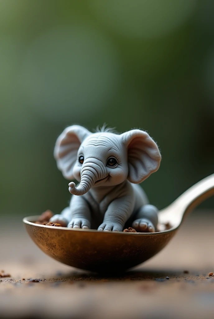 A very little elephant in a spoon 