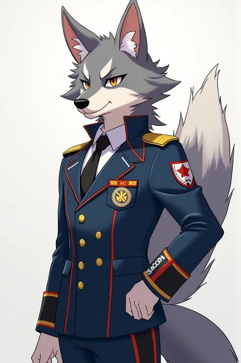 Anime style furry wolf with the uniform of the General Mariano Escobedo militarized high school