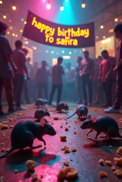 In a scenario where the club is dominated only by rats, the dance floor turns into a real playground for these little rodents. The lights flash in colorful rhythms, reflecting on the fur of the rats as they run around excitedly. The loud music is replaced ...