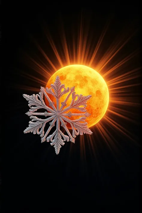 Drawing of a sun and a snowflake and a black background 