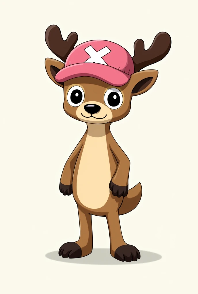 A mix of Usopp and Chopper from the One Piece anime、reindeer、cute、high resolution、Standing on two legs、Pink hat、proboscis、Limbs are short、The face looks like a meerkat、