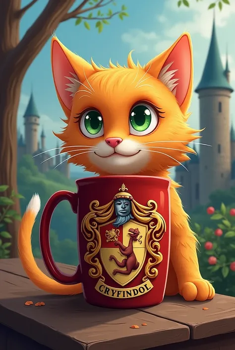 an art of a gryffindor hogwarts cat for a mug

