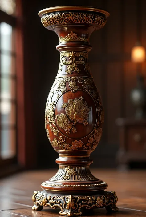 Chinese style luxurious gold inlaid wooden base，Realistic，Rich in details，Highest quality，Non-Western，Beautifully carved，