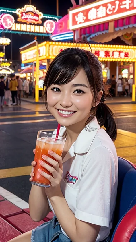 woman,Japanese,amusement park,smile,drink