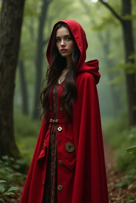 2 Rosie Kimber with dark brown hair, also knows as red riding hood. 