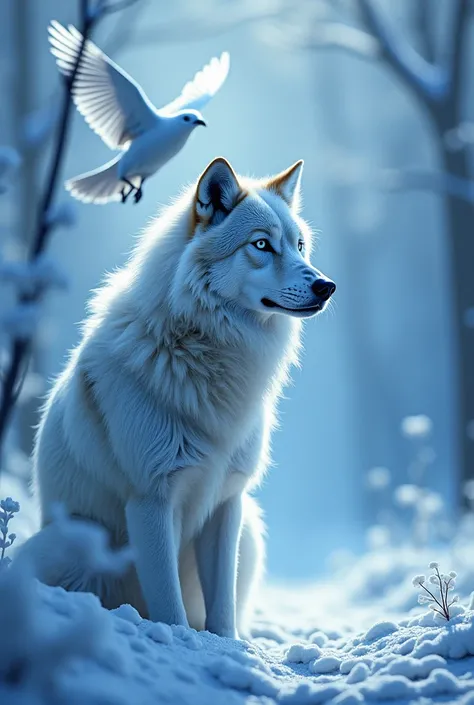 A photo where blue and white stand out and in it there is a wolf and a bird next to a text that would be Justas 024 RCA