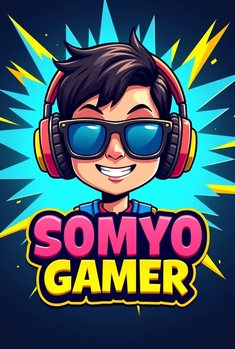  Cartoon boy gaming logo for YouTube with neon light blue and yellow and name plate SOMYO Gamer and headphones and thug life glasses and angey comics beground
Minecraft boy

