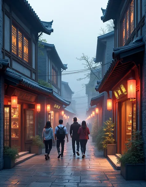 Draw an image depicting the Kuanzhai Alley in Chengdu，Showing its unique blue bricks and gray tiles and quaint courtyard architectural style，With wooden window frames and carved doors。The picture can reflect the quaint teahouses and shops on both sides of ...