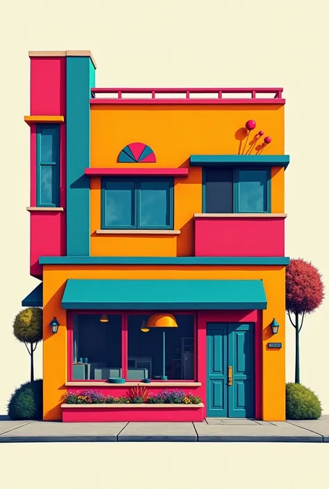 Drawing of a two-story pop art style facade 