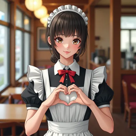 maidcafe in japan, maid uniform, heart hands