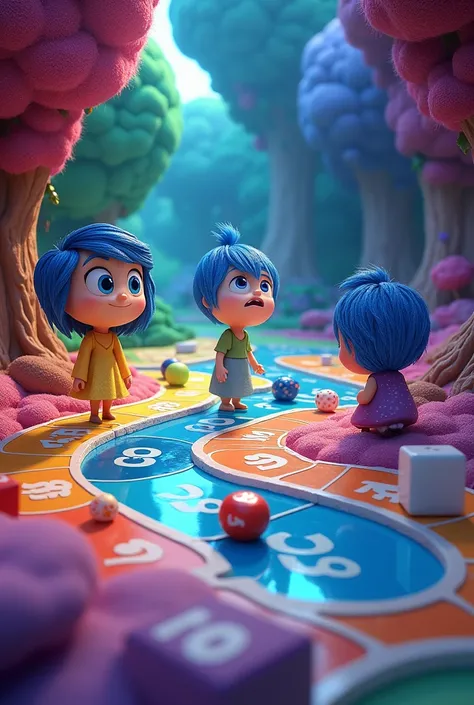 Inside out themed board game where players roll a dice to land in different emotional spaces and draw a card