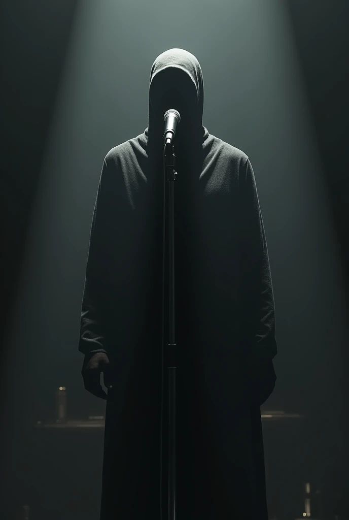 A man with no face speaking in mic with no 