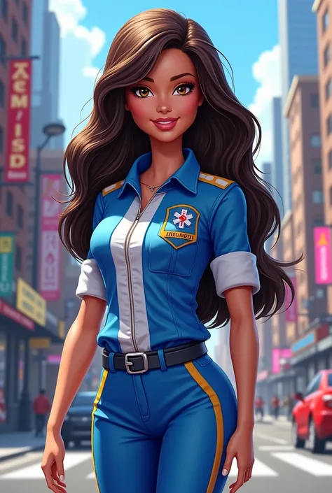 2000&#39;s brunette paramedic barbie background in 2d