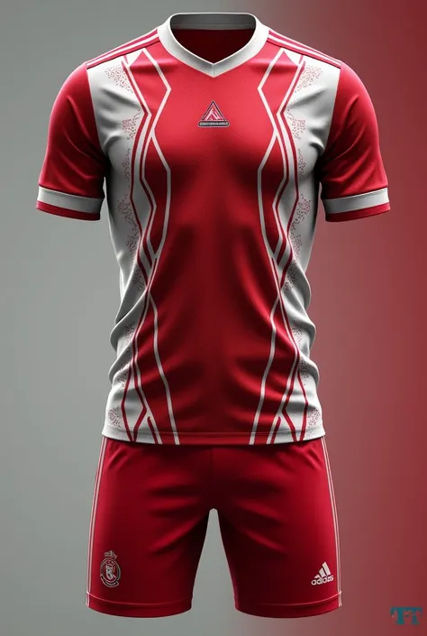 Make a red and white soccer uniform that has diamond patterns for men 


