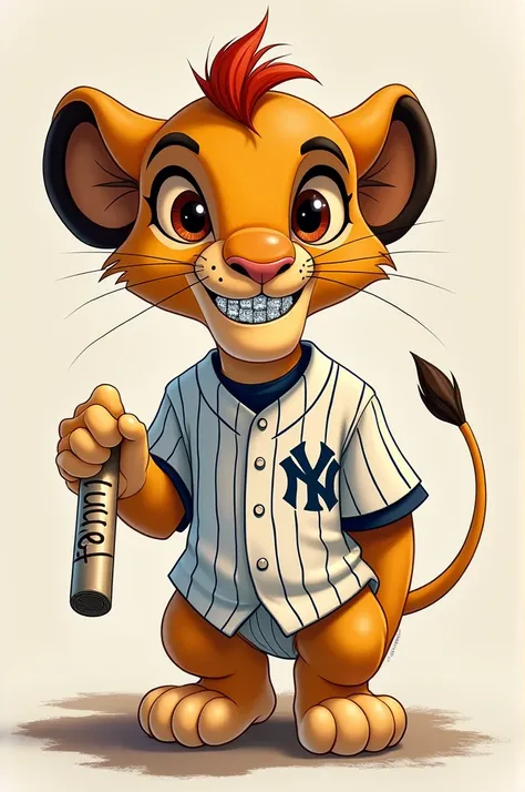 Kid Simba with diamond grillz and a Yankees jersey smoking a blunt thats say Luna on it