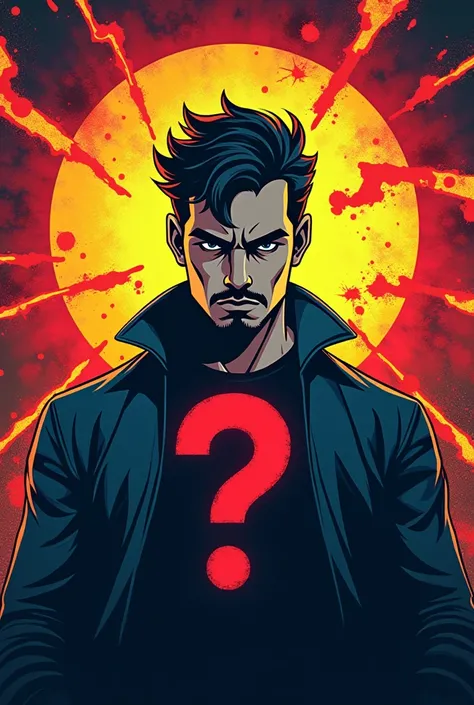 A man  gaming logo with questions mark comic beground 