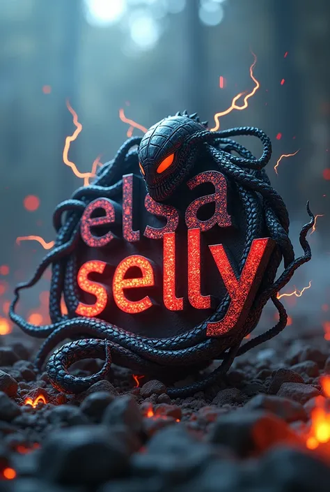 A 3D render of a logo with the word "elsa selly" and the slogan "editing 085334444382". Theres a symbiote from the logo whatsapp, and its girl indonesia around the letters of the word "elsa selly", destroying it. Theres lightning coming out of the letters ...