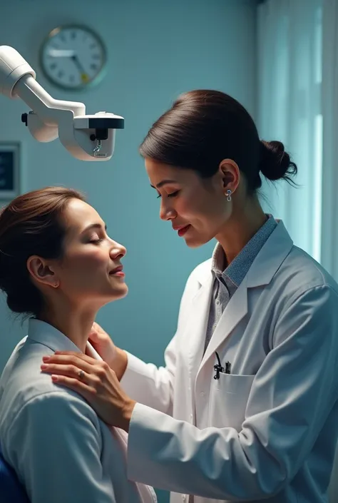 A doctor treating a blind woman