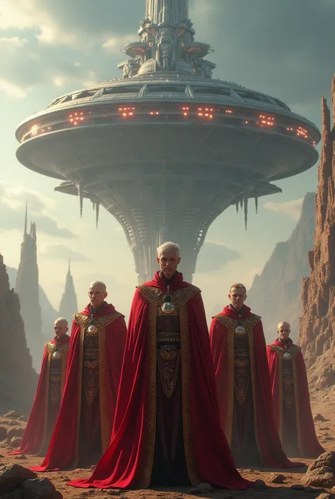  time lords on gallifrey with giant spaceships in the background 