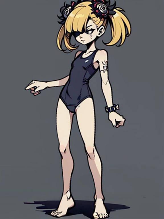 (masterpiece), (high resolution), (full body portrait), （punk rock）、ping hair、white swimsuit、 dark atmosphere, flat illustration...