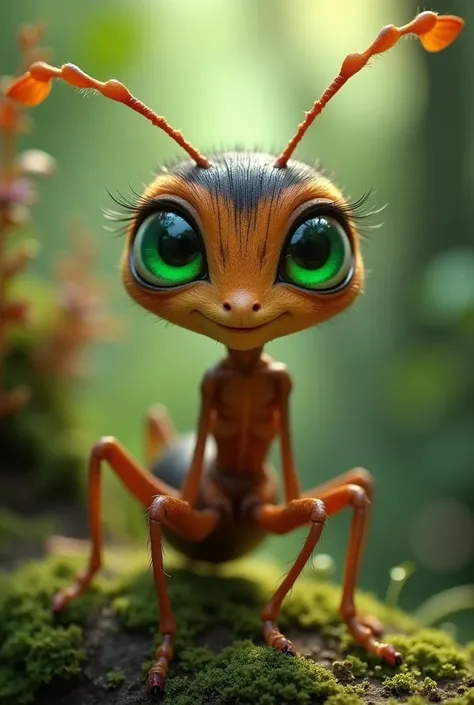 Young female ant character with green eyes 