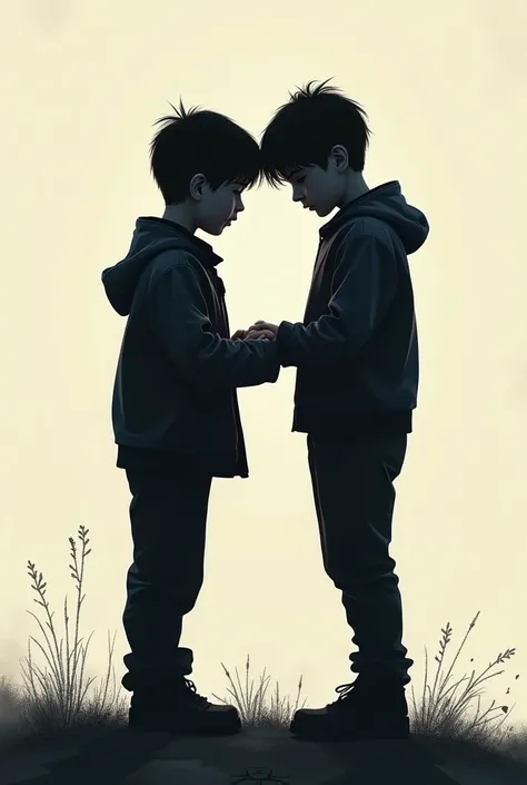 Create a book cover, Two boys whose faces you can&#39;t see or anything, only its silhouette, and in their shadows one of the silhouettes takes the other by the arm
