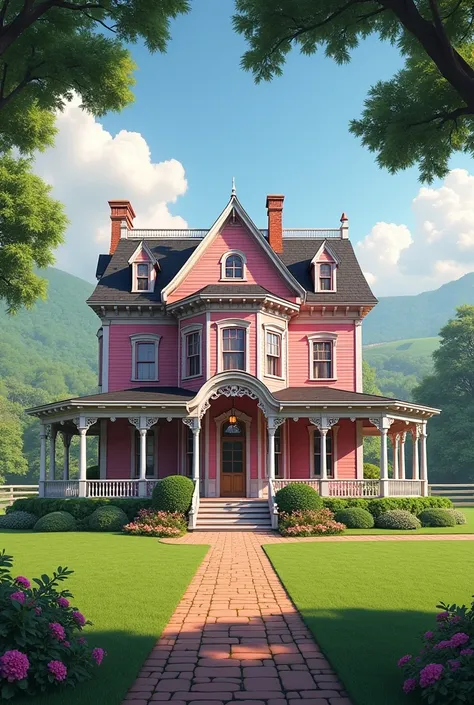 Large country pink house closer