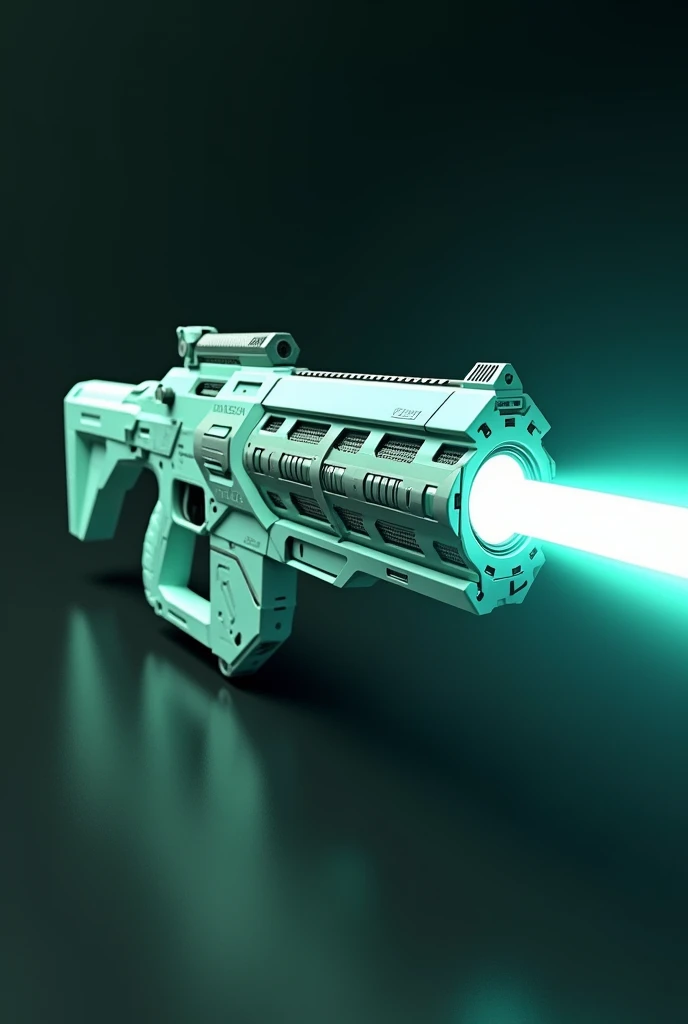 A mint-colored, advanced-tech 3D weapon with white beams 